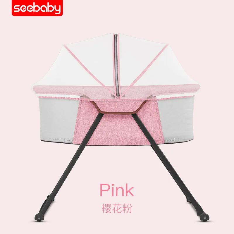 Seebaby 4 в 1, Детский шейкер, светильник, переносная детская кроватка, детская корзина для сна, детское гнездо с москитной сеткой - Цвет: pink