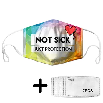 

2020 Not Sick Just Protection Print Custom Face Mask Soft Stretchy Masque Masks with PM2.5 Filter Easy Clean Anti-Dust S/L Size
