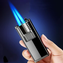 New Strong Powerful Double Torch Jet Cigar Lighters Windproof Gas Butane Cigarette Lighter Inflated Gift Gadget for Men