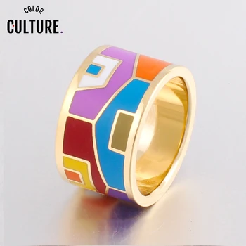 

Fashion Jewelry Vintage Stainless Steel Rings for Women Color Designer Enamel Ring Personality Big Ring Ethnic Jewelry