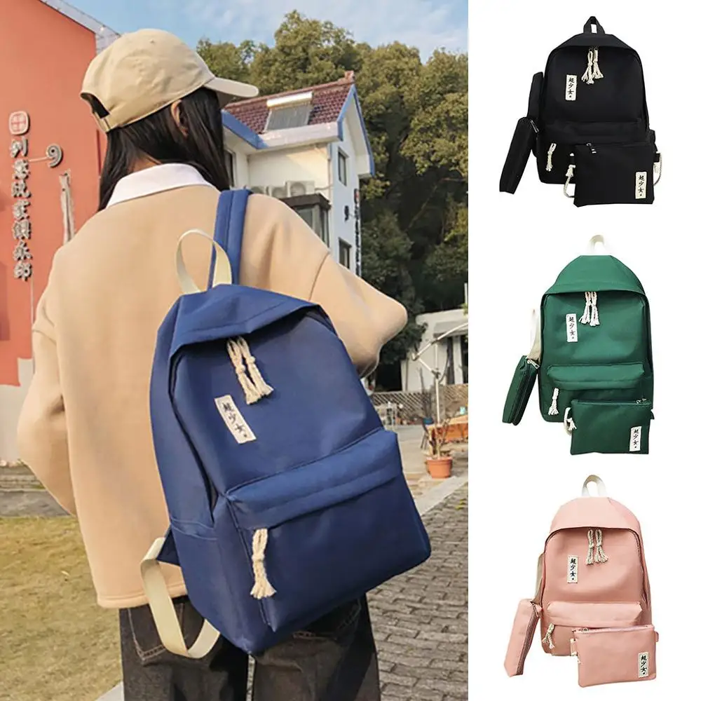 

Fashion lady bag Middle school student backpack Solid color three-piece bag Large-capacity backpack Travel bag Dropship Y10.7