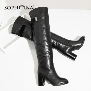 

SOPHITINA Brand Women Boots Genuine Leather Retro Round Toe Over Knee High Boots Quality Cow Leather High Heel Winter Shoes BA16