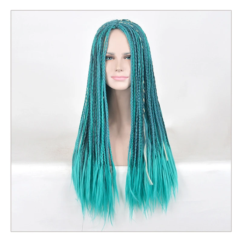 

Descendants Cosplay Wig Blue Grey Mix Black Uma Braids Long Straight Braided Synthetic Hair Halloween Party Wigs+ Wig Cap