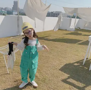 

2020 New Girls Boys Overalls Spring Cotton Fashion Kids Long Pants 2-7 Years PP932