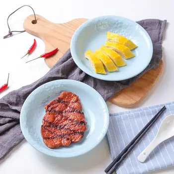 

2Pcs/Set 8Inches Platter Ceramics Glaze Down Coloured Snack Cake Vegetable Plate Concise Home Steak Disc Tableware