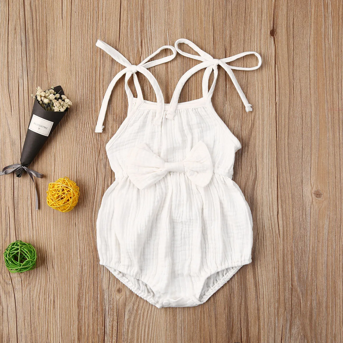 2020 Baby Summer Clothing  Newborn Baby Girl Cute Clothes Srap Romper Cotton Linen Solid Jumpsuit Bowknot Outfits Set Soft - 3