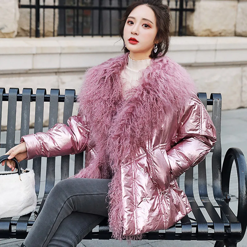 

2019 new fur, down coat, beach wool, decorative lustre fabric, white eiderdown jacket.