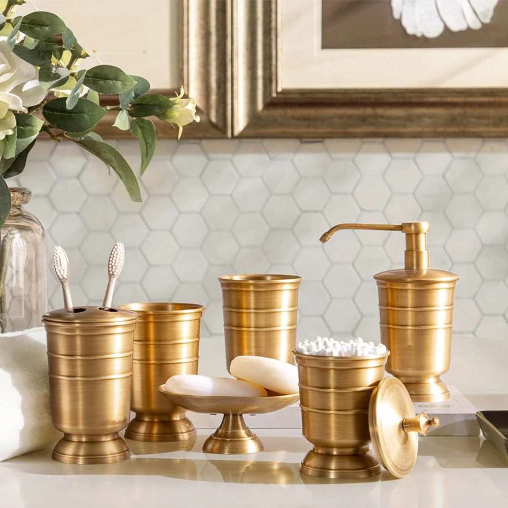

6pcs Bathroom Set Mouth Cup Smooth Decorative Combined Rustproof Cleaning Supplies Antique Copper Soap Dispenser Home Anti Fade