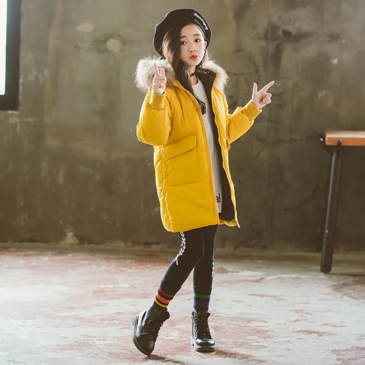 Winter Down Cotton Jackets For Girl Fashion Children Clothing Kids Clothes Warm Thick Parka Fur Collar Hooded Long Coats