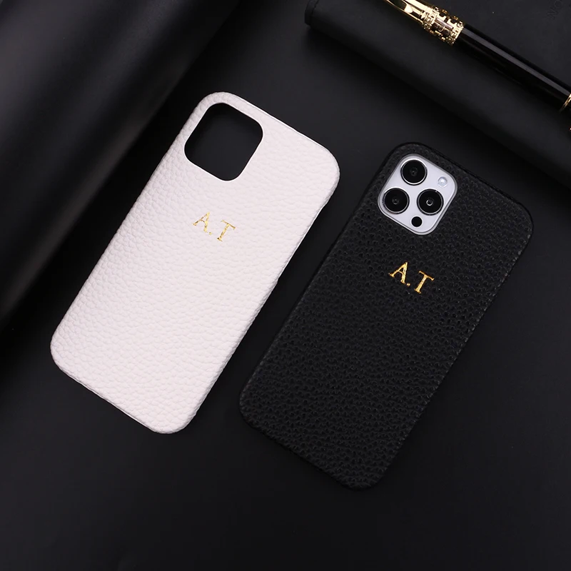 13 pro max case Personalization Custom Initial Name Pebble Grain Leather Phone Cover For iPhone 12 11 13 Pro X XR XS Max 7 8 Plus DIY Phone Case iphone 13 pro max case leather