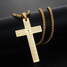 Mens Necklace Pendant Male Jewelry Heaven Black Cross-Bible Gifts Religious Gold