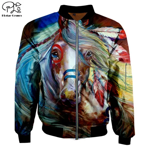 US Sizes jacket Толстые мужские куртки-бомберы с 3d принтом в виде индийской лошади, размеры США, повседневная куртка унисекс в стиле Харадзюку на молнии, верхняя одежда 004 - Цвет: US Sizes jacket