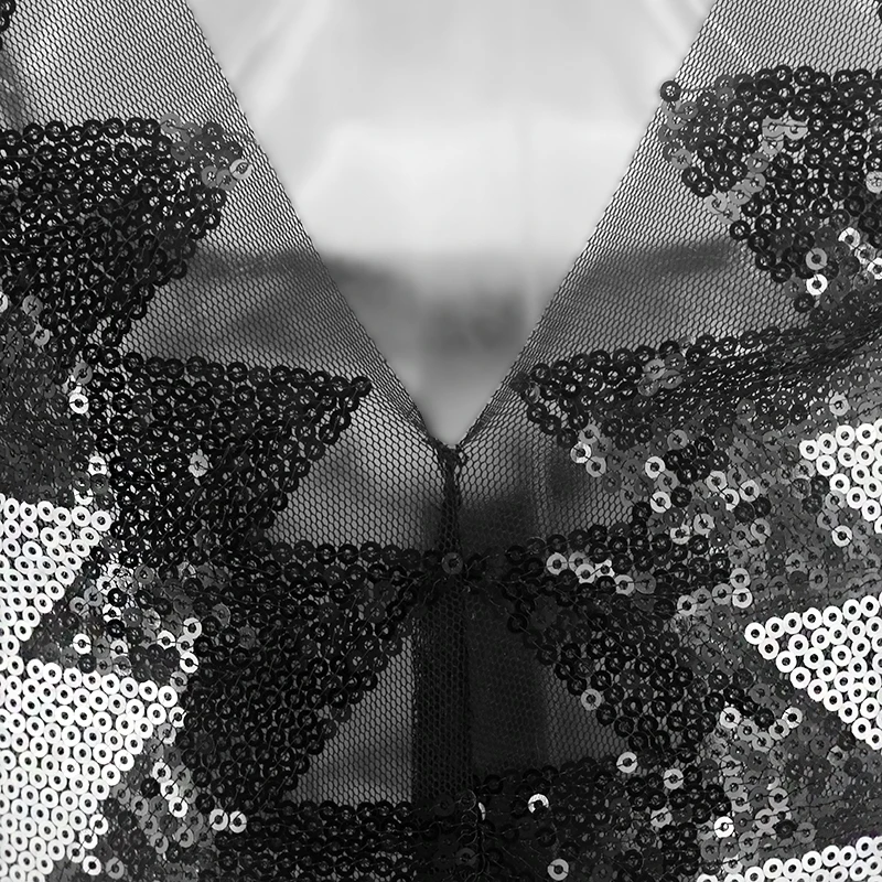 Thereadict платье на тонких бретельках с блестками черное и белое платье с v-образным вырезом и двойным разрезом женские сексуальные платья вечерние платья для ночного клуба