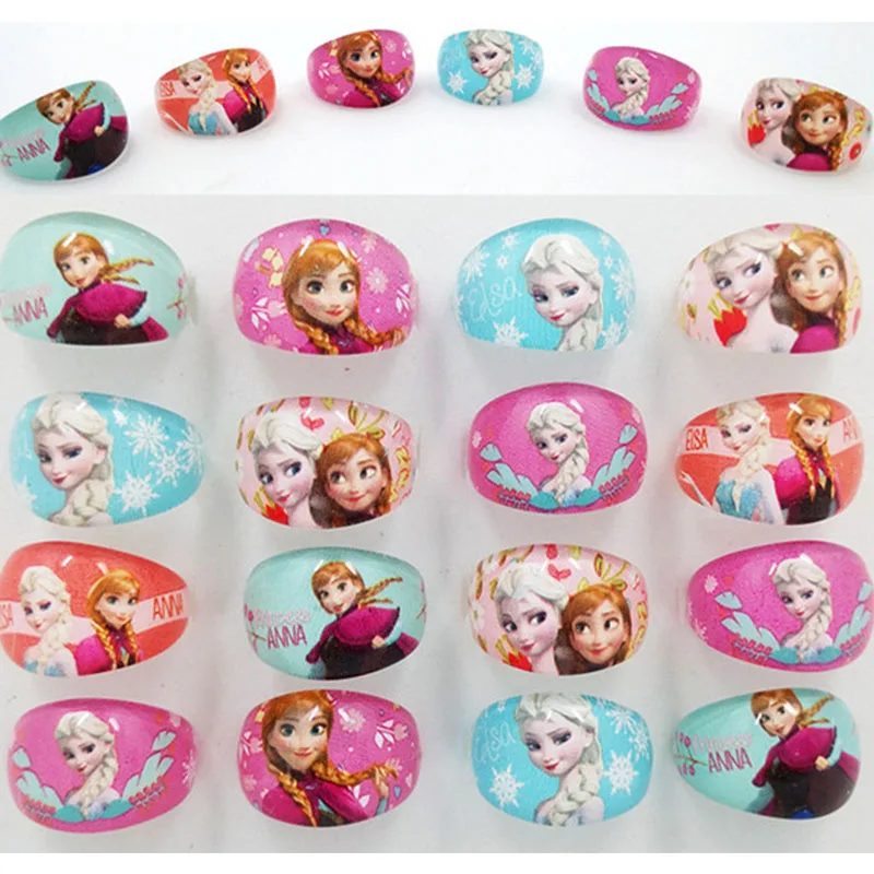 Party Toys 12pc Disney Princess Rings Acrylic Crystal Minnie Mouse Frozen Kids Finger Rings Seal Stamper DIY Gifts