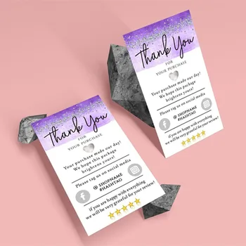 

Custom Logo Small Business Insert card , Purple Silver Printable Shop Packaging Card ,Personalize Text Business Name Cards