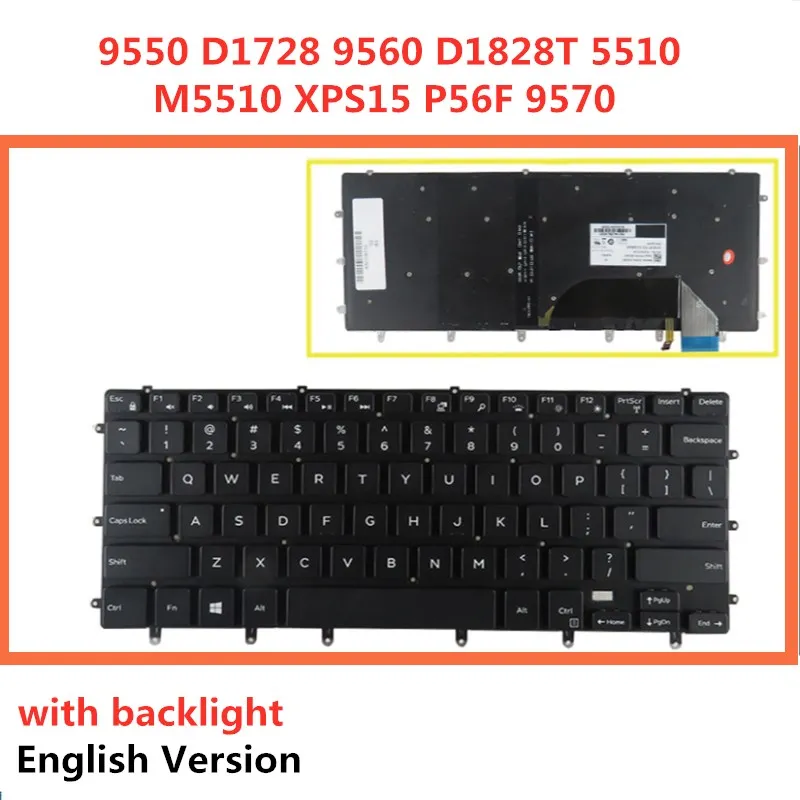 Клавиатура с английской раскладкой для ноутбука Dell 9550 D1728 9560 D1828T 5510 M5510 XPS15 P56F 9570 |