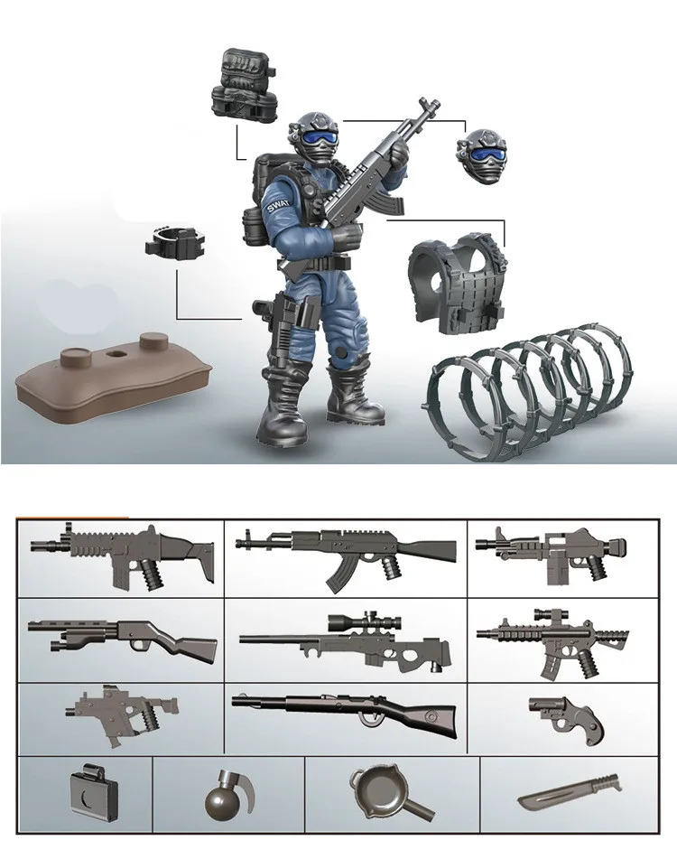 Блоки 2-ой мировой войны, WW2 солдат команда оружие в Военном Стиле городская полиция SWAT армейские конструкторных блоков, Детские кубики просвещение игрушки для детей