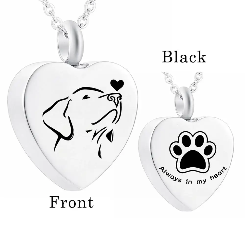 Heart Shape Cremation Urn Necklace For Pet Dog Cat Ashes Stainless Steel Ash Holder Paw Print Keepsake