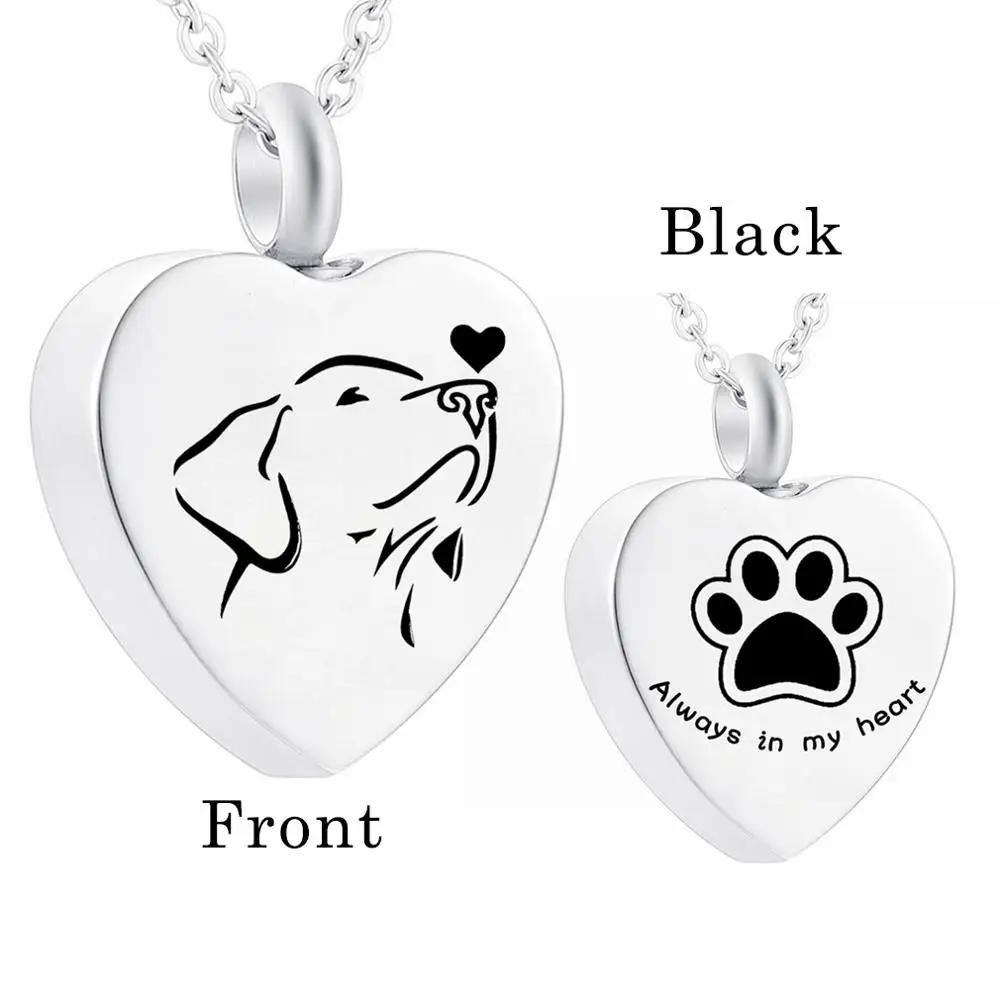 Cat Paw Print On Funky Heart Cremation Jewelry Pendant Urn Chain Pet Dog 