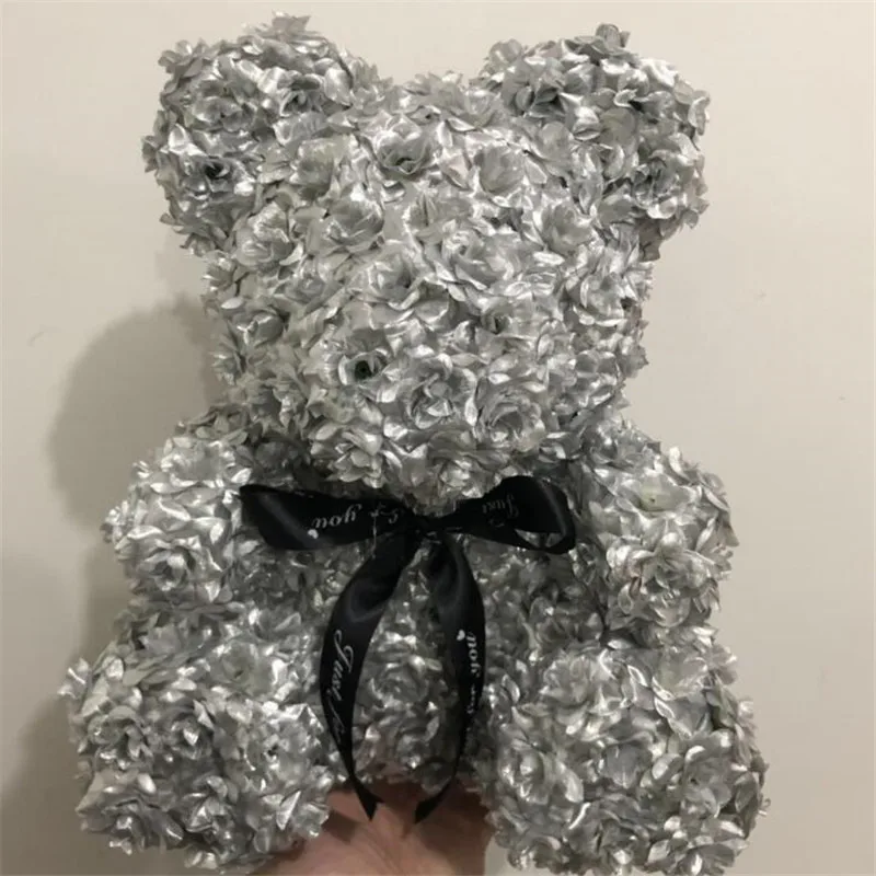 38cm Silver Золотая Серебряная роза цветок медведь Искусственные цветы собака кролик пена роза цветок рождественские подарки для женщин подарок на день Святого Валентина - Цвет: 38cm Silver