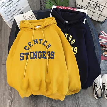 

High Street Knit Hooded Letter Lady Fleece Pullovers Ins Style Add Velvet Thick Sweater Women Autumn Winter Clothes