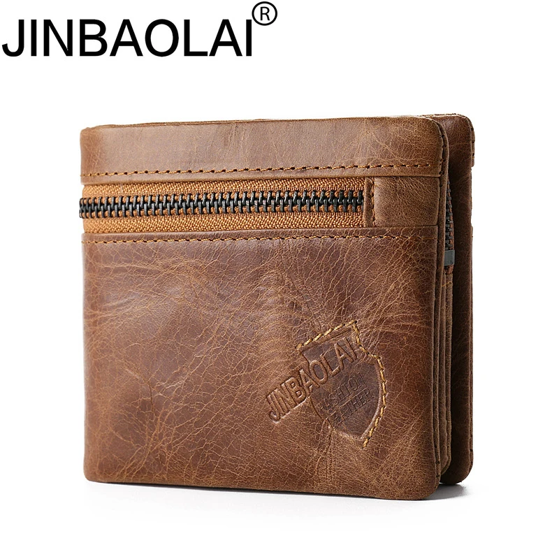 

JINBAOLAI Retro Casual Practical Men's Leather Zipper Multifunctional Cowhide Wallet Zero Wallet Big Capacity Free Shipping
