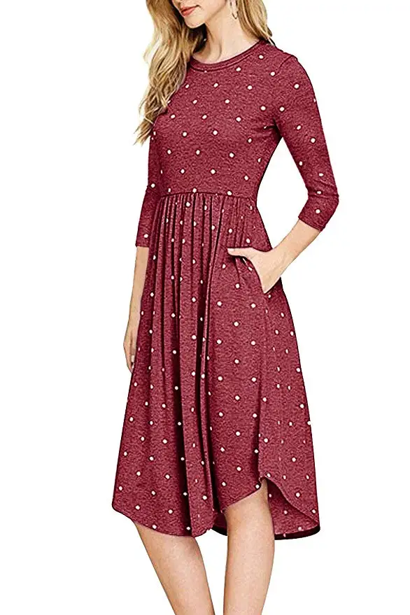 

Kenancy Polka Dot Women Causal Dress Autumn Round Collar Three Quarter Femme Vestidos High Waist Pocket A-Line Feminino Vestidos