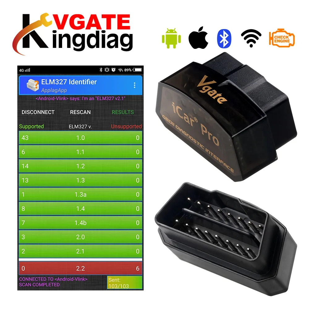 Vgate Icar Pro Bluetooth4.0 WIFI OBD2 elm327 For Android/IOS With