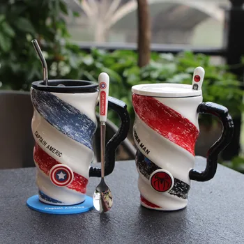 

Ceramic Coffee Mugs with Lid & Spoon Breakfast Milk Coffee Cup Drinkware Tea Cup Creative Kitchen Utensils Gift Box Wedding Gift