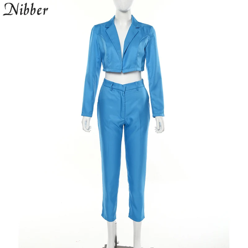 Nibber, неоновый цвет, тонкое пальто, кардиган, pantalon femme, 2 предмета, костюмы для женщин,, осень, зима, для офиса, для девушек, уличный повседневный комплект - Цвет: only sets