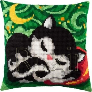 

3D Latch Hook Pillow Animal Green Cat DIY Cross-Stitch Kit Cartoon Girl Embroidery Pattern Button Package Pillow