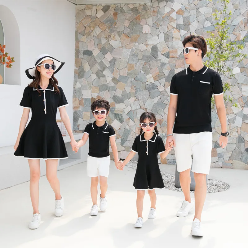 

2019 New Style Parent-child Matching Outfit Summer Wear Shaking Voice Network Red-Parent-Child Polo Shirt Mother & Daughter Dres