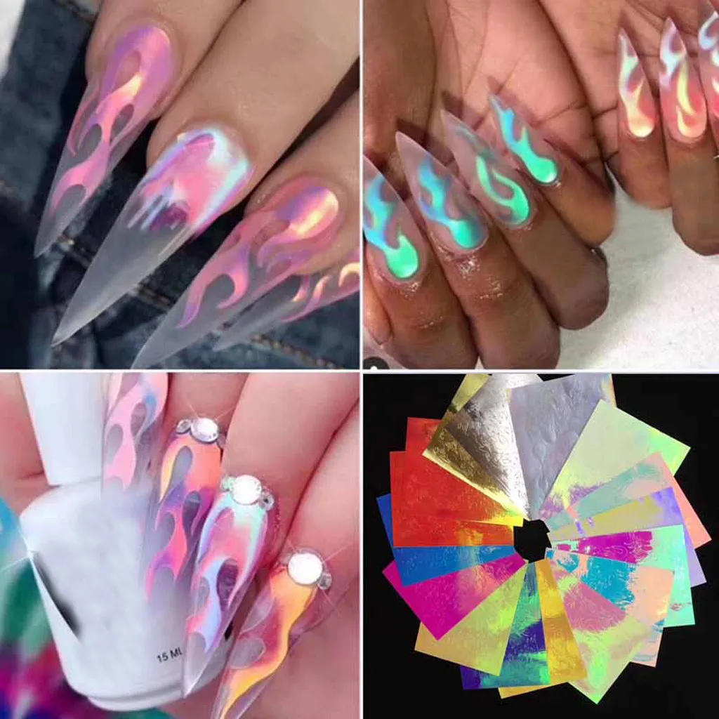 

16PCS Charm Nail Foils Polish Stickers Metal Color Starry Paper Transfer Foil Wraps Adhesive Decals Nail Art Decorations Tool