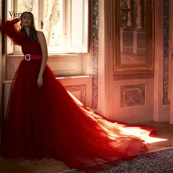 

Verngo Red Tulle Evening Dress Vintage Formal Dress Backless Party Gown Fashion Prom Dresses Long Vestidos De Festa