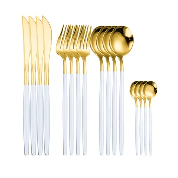 

Iyeafey White Golden Cutlery Set 16 Piece Stainless Steel Mirror Tableware Set Dessert Knife Fork Spoon Set Gold Dinnerware Sets