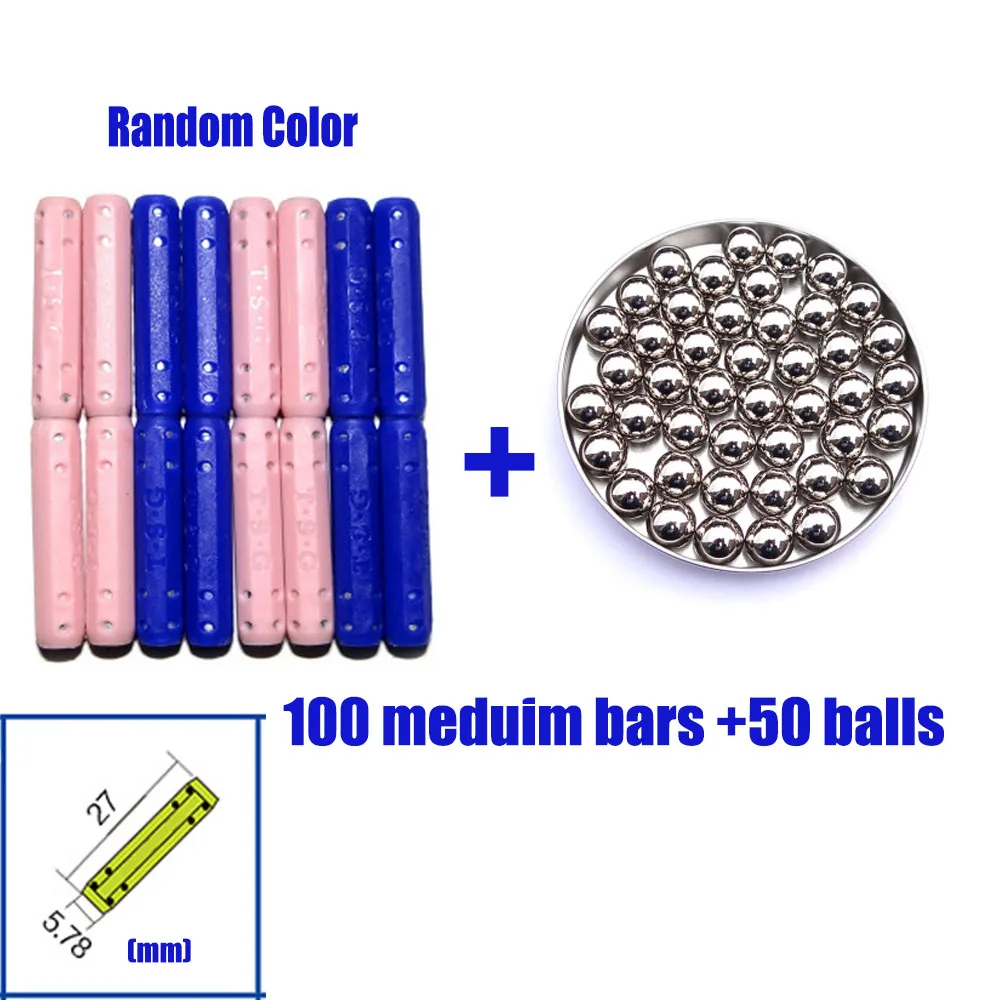 Короткие/Средние/длинные магнитные стержни металлические шарики магнитные дизайнерские строительные блоки строительный блок Развивающие игрушки для детей - Цвет: 100mediumbar 50balls