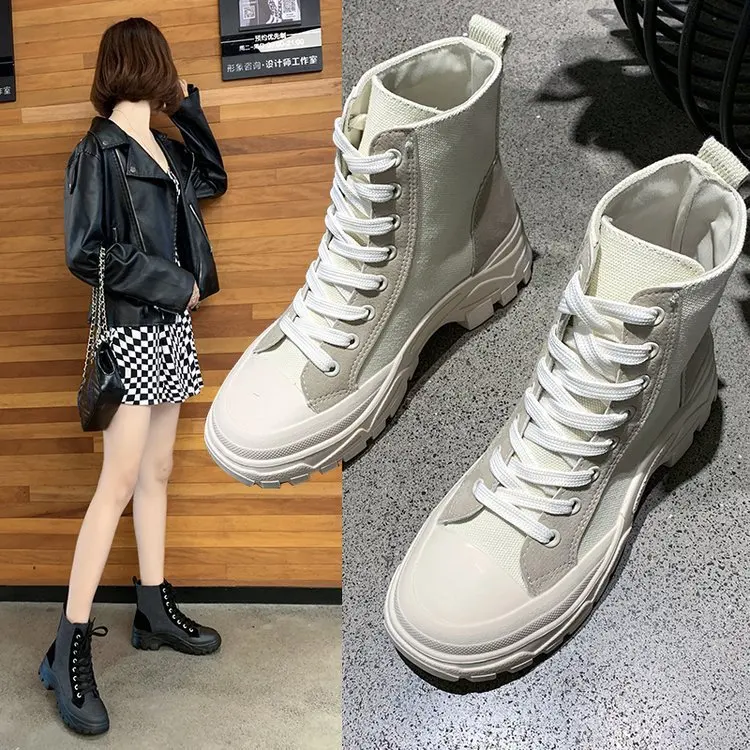 

Short Boots Spring And Autumn Single Boots 2019 New Style Hight-top Canvas Shoes Martin Boots Children British Style Versatile S