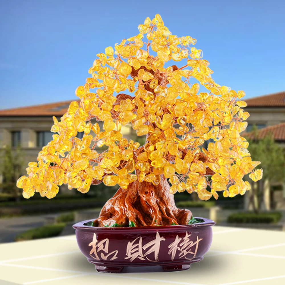 

Crystal Fortune Tree Ornament Wealth Chinese Gold Ingot Tree Lucky Money Tree Ornament Home Office Decoration Tabletop Crafts