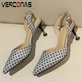 

VERCONAS Woman Sandals 2020 Fashion Woman Pumps Classic Design Summer Casual Shoes Wave Point Pointed Toe Thin Heels Shoes Woman
