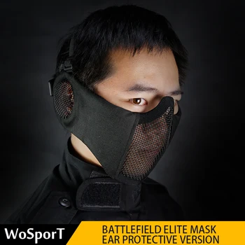 

Military Airsoft Ear Protection Masks Tactical Half Face Paintball Mask Breathable Hunting Shooting CS Wargame Sports Mask