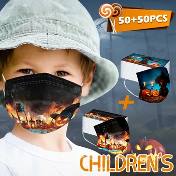 

50PC New Cute Children Halloween Printing Pattern Mask masque jetable Kids Health Care Disposable Mask Foggy Haze Mascarillas