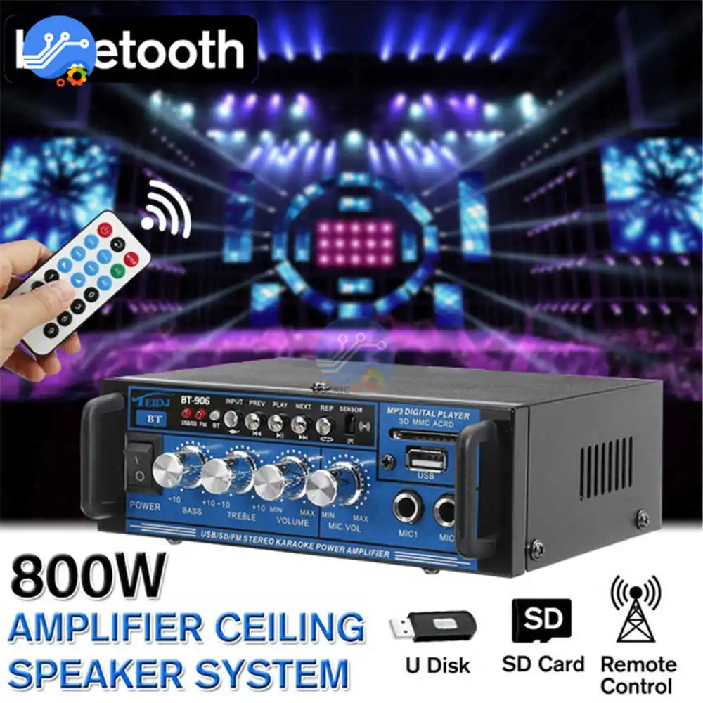 

800W Digital Bluetooth Home Amplifier HIFI Stereo Subwoofer 220V 12V Home Theater Audio Sound System Professional AMP EU Plug