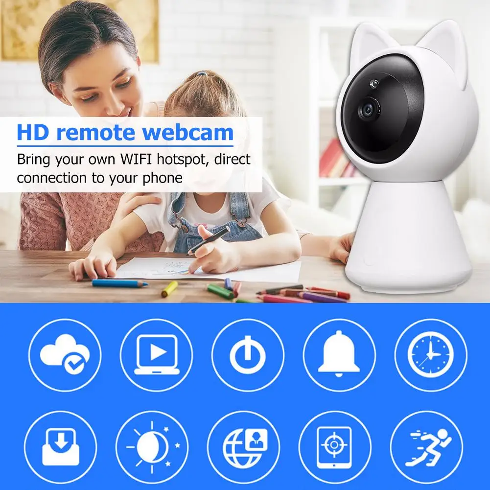 

Wireless WiFi IP Camera Cute Cat Style Motion Detection IR-CUT Phone Control Home Security Baby Monitor Camcorder 2019 New