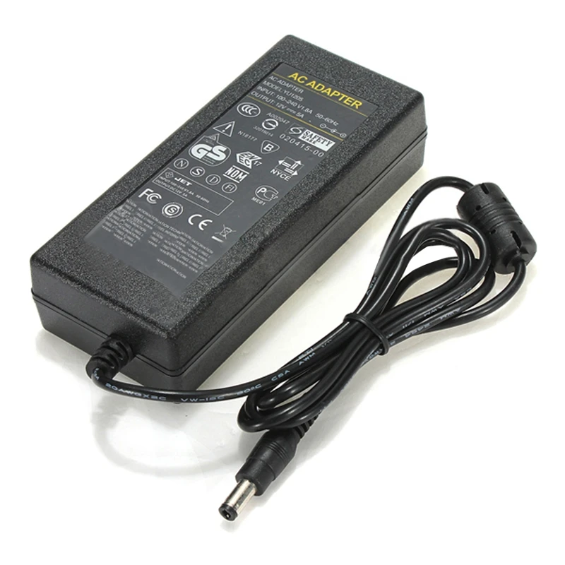 Jiguoor AC 100-240 В к DC 12 В 5A 60 Вт AC/DC адаптер питания зарядное устройство для светодиодной ленты свет+ США/ЕС кабель
