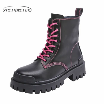 

Winter motorcycle boots Women Genuine Leather Ankle Boots Comfortable quality soft Shoes Brand Designer Handmade 2020 pink black