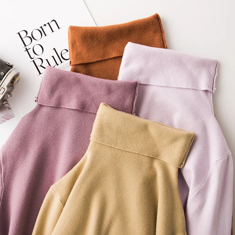 Women's Heap Turtleneck Full Needle Pullover Sweater Viscose Blend Base Model Winter Solid Female Jumper Colors#900