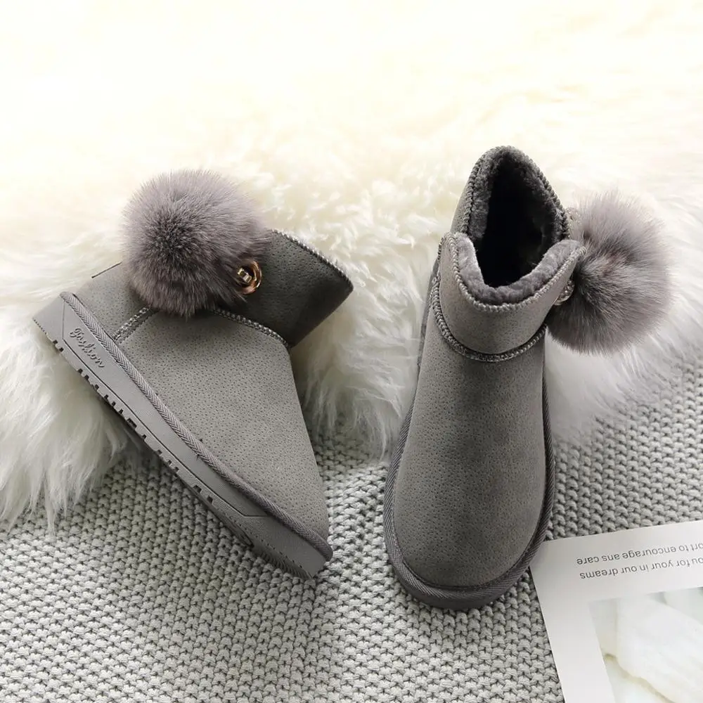 Winter New Women Snow Boots Plus Plush Keep Warm Ankle Fur Emu Boots Pin Plush Ball Comfortable Non-slip Winter Boots