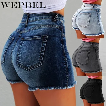 

WEPBEL Women Sexy High Waist Jeans Shorts Summer Mini Denim Shorts Ladies Casual Tassel Jeans Vintage Short Pants