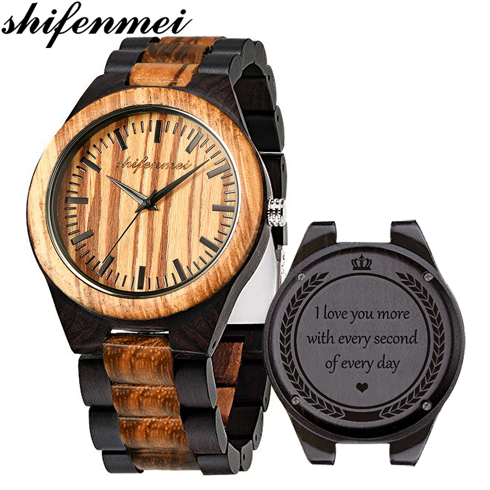 

Shifenmei Wood Watch Personalized Engraved Men Sports Watches Quartz Wristwatch Custom Watch for Husband Loves Dad Son Friends