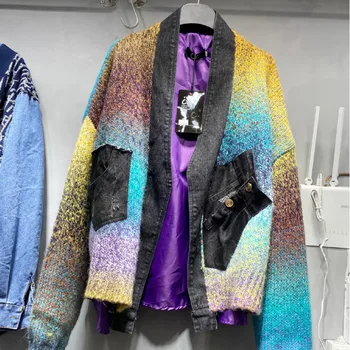 

[EWQ] 2020 Spring Autumn New Cardigan Splicing Long Sleeve Casual Scarf Collar Knitting Fashion Personality Sweater 3AC408